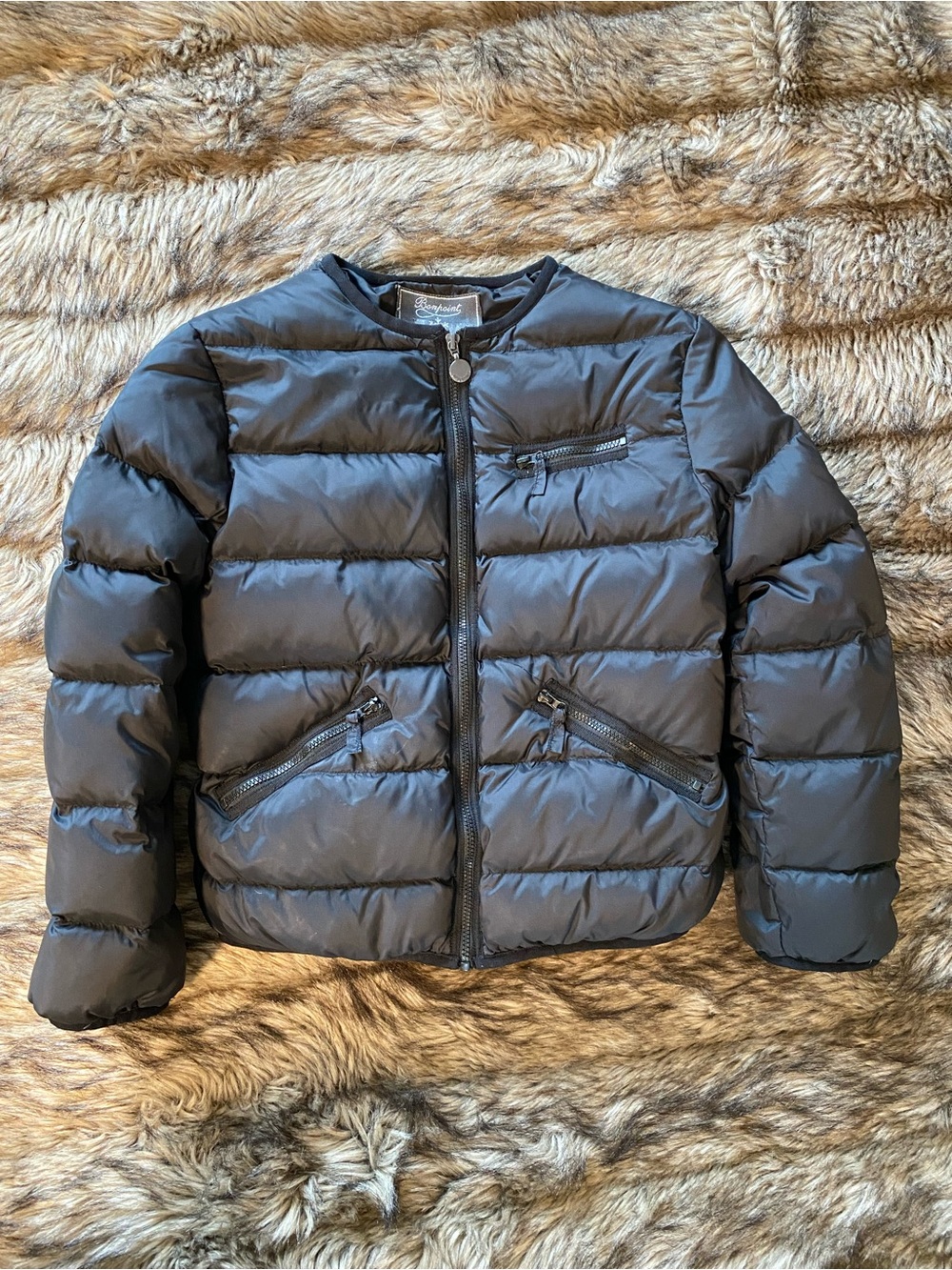 Bonpoint Black Down Puffer Jacket Bomber Coat for Kids